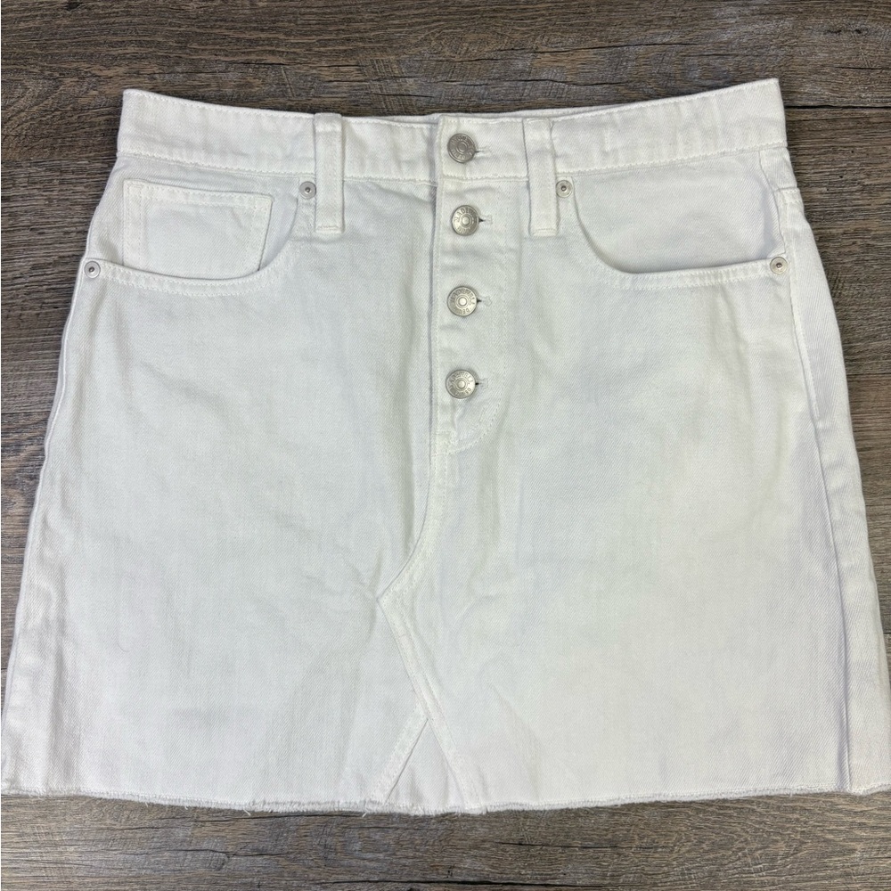 Madewell Rigid Denim A-Line White Button Front Mini Skirt Size 28